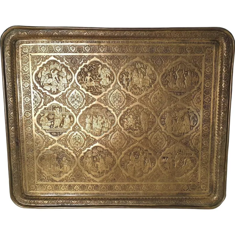 Pamono Large Middle Eastern Qajar Brass Tray> Trays