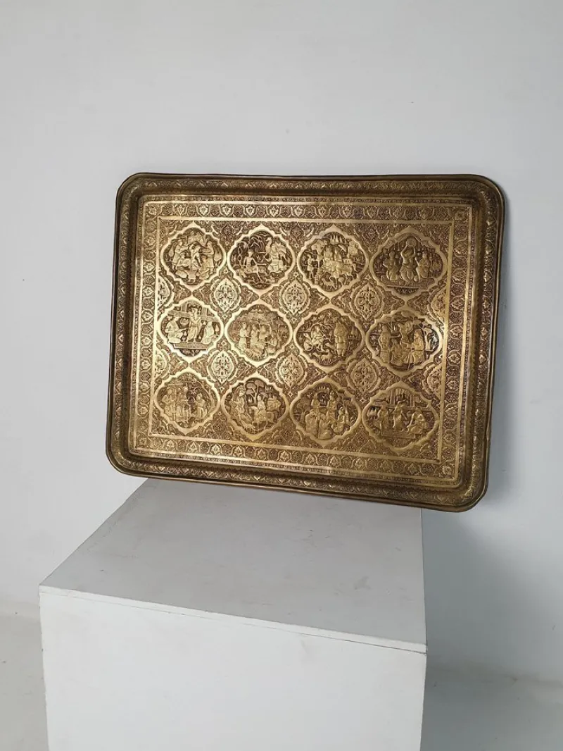 Pamono Large Middle Eastern Qajar Brass Tray> Trays