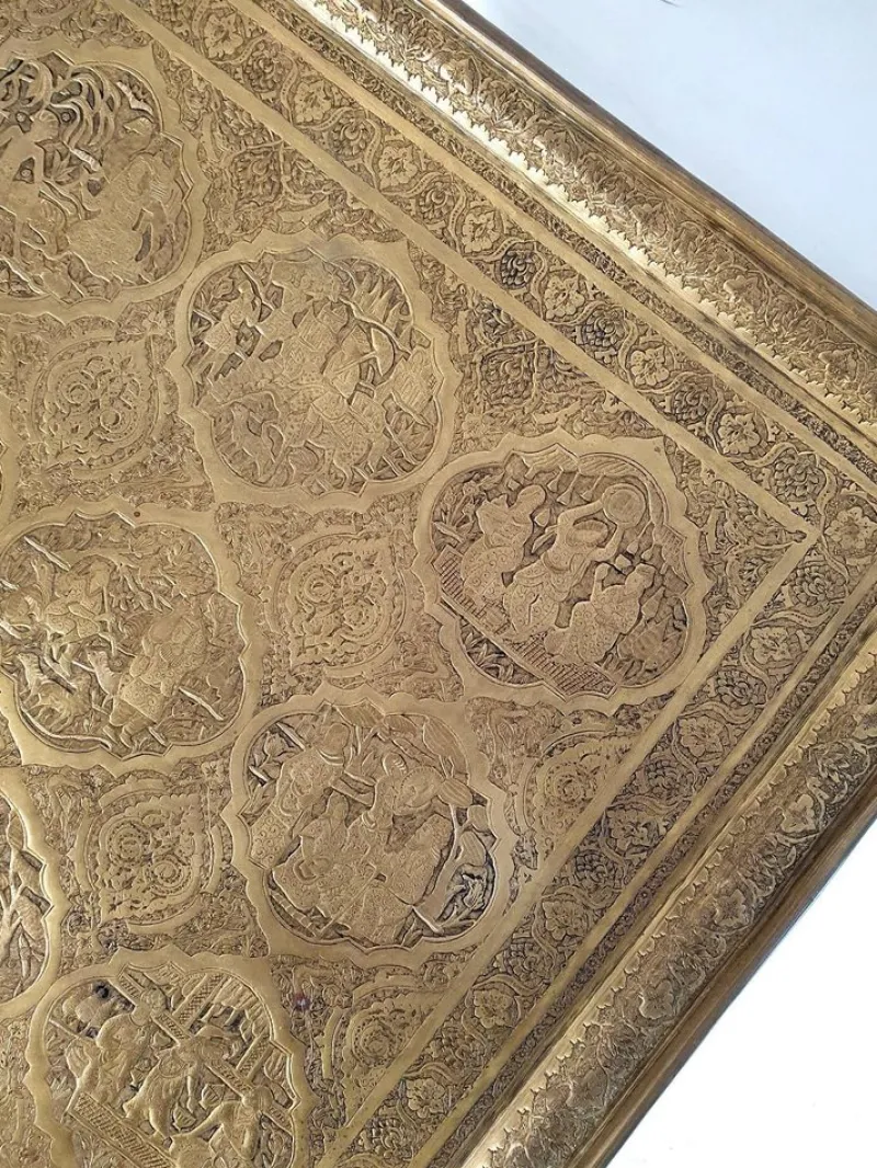 Pamono Large Middle Eastern Qajar Brass Tray> Trays