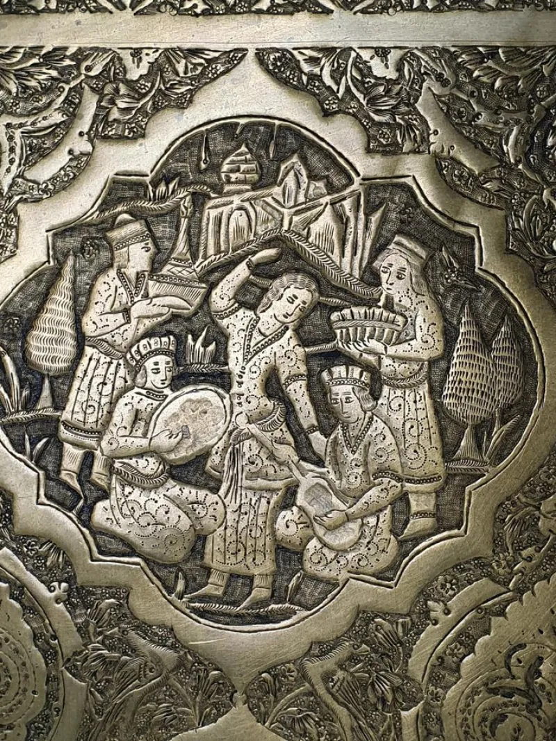 Pamono Large Middle Eastern Qajar Brass Tray> Trays