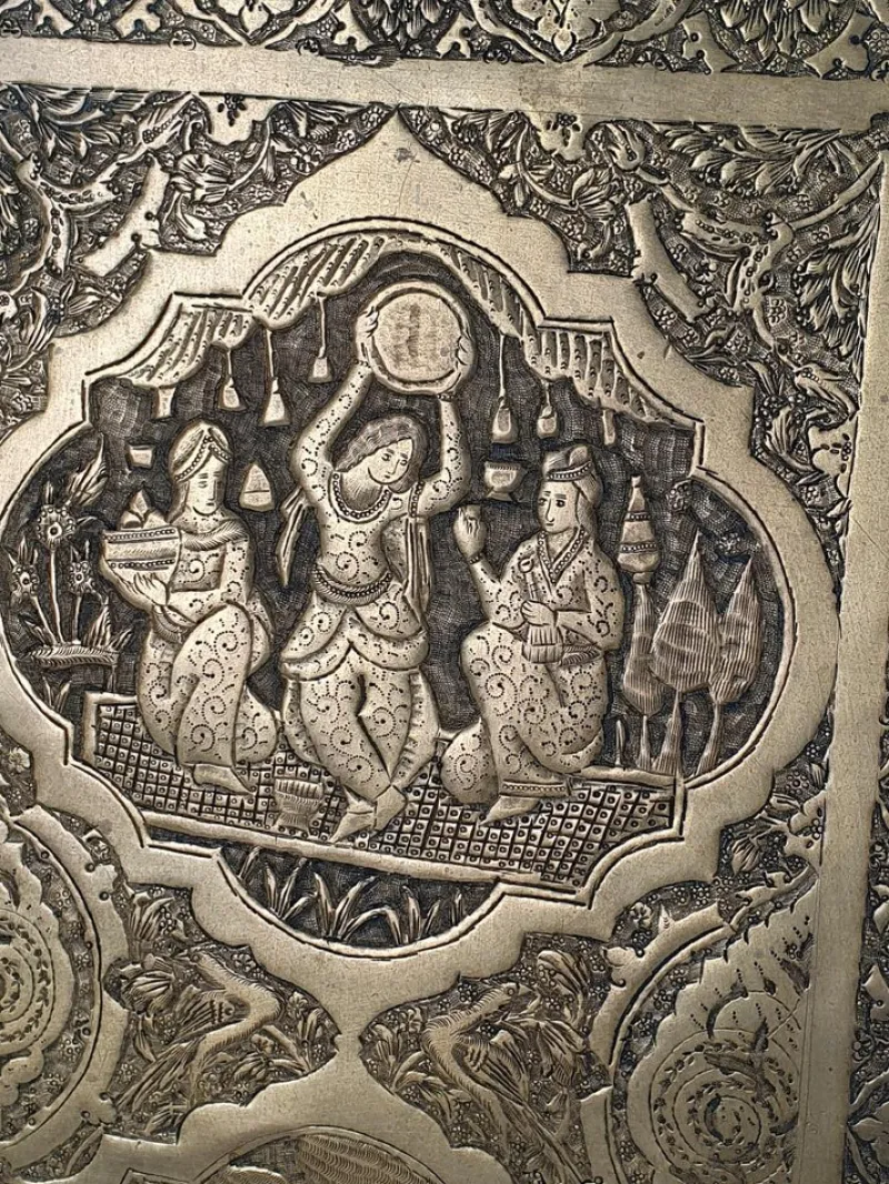 Pamono Large Middle Eastern Qajar Brass Tray> Trays