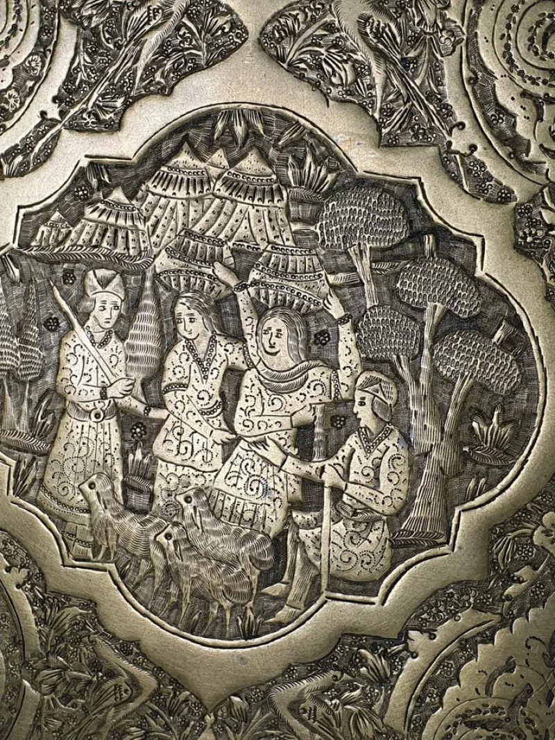 Pamono Large Middle Eastern Qajar Brass Tray> Trays