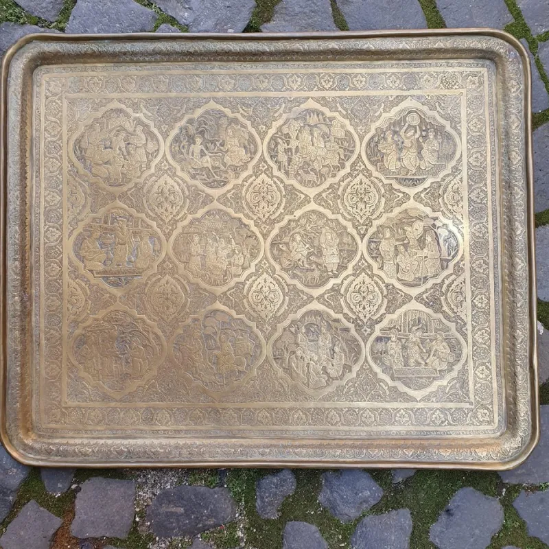 Pamono Large Middle Eastern Qajar Brass Tray> Trays