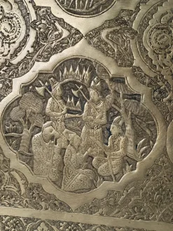 Pamono Large Middle Eastern Qajar Brass Tray><noscript><img width=