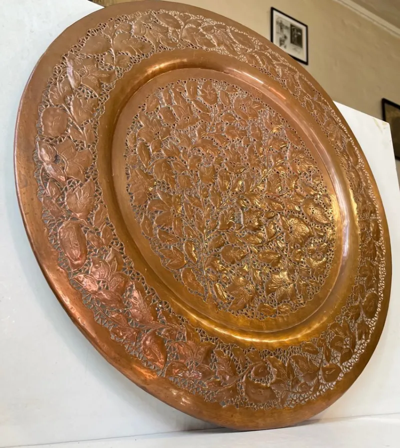 Pamono Large Middle Eastern Tray in Piercet Copper, 1960s> Trays