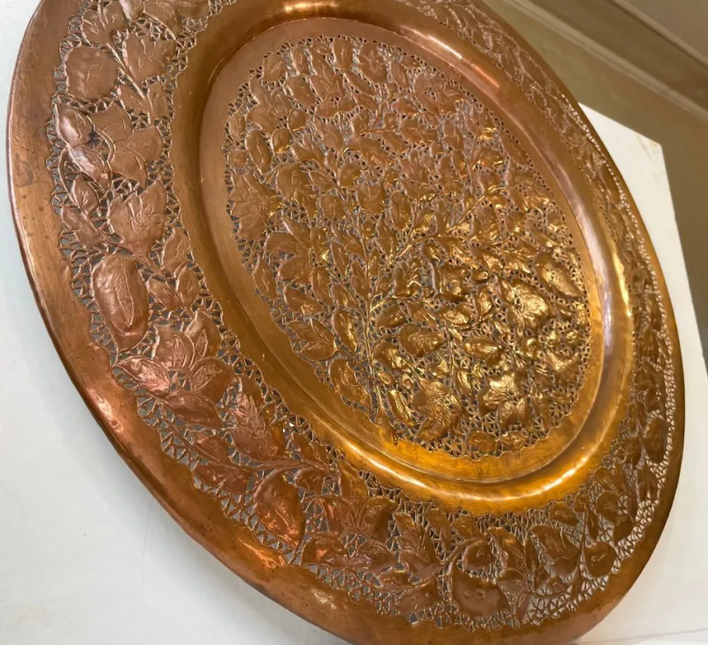 Pamono Large Middle Eastern Tray in Piercet Copper, 1960s> Trays