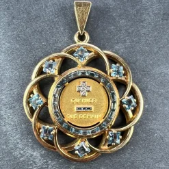 Pamono Large More Than Yesterday Diamond Blue Spinel 18k Gold Love Medal Pendant from Augis, 1960s> Necklaces