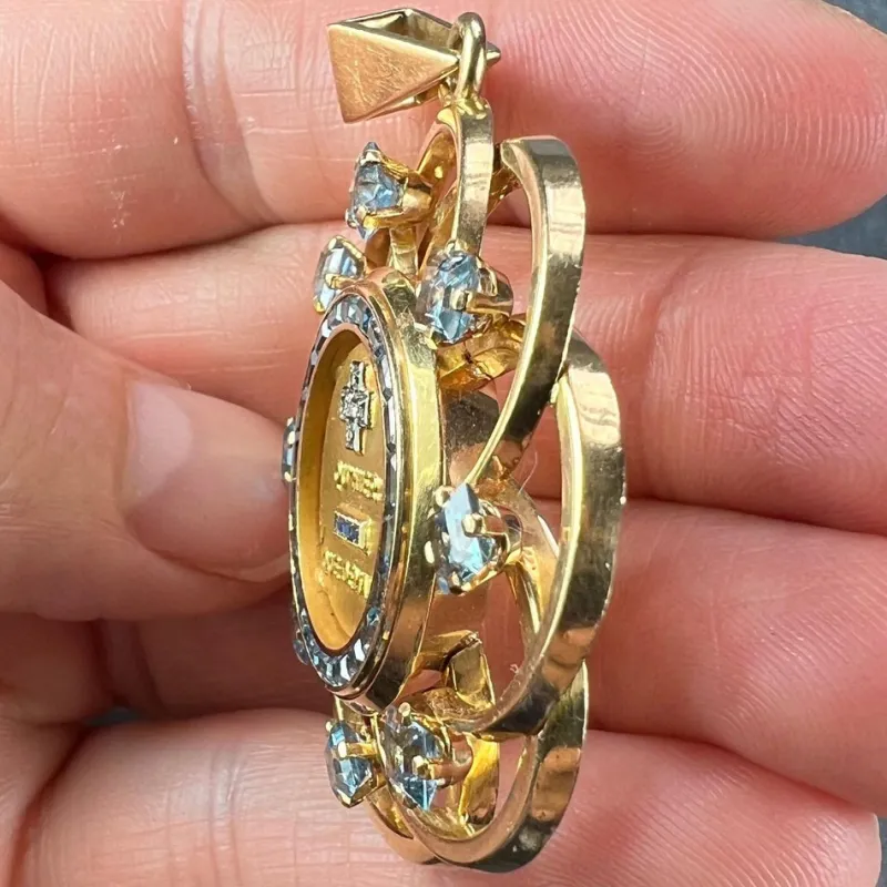 Pamono Large More Than Yesterday Diamond Blue Spinel 18k Gold Love Medal Pendant from Augis, 1960s> Necklaces