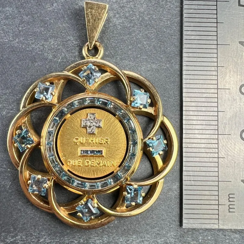 Pamono Large More Than Yesterday Diamond Blue Spinel 18k Gold Love Medal Pendant from Augis, 1960s> Necklaces