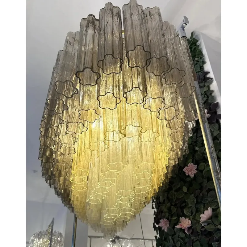Discount Pamono Large Murano Glass Chandelier in Gold by Simoeng
