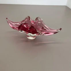 Pamono Large Murano Glass Pink Floral Bowl, Italy, 1970s