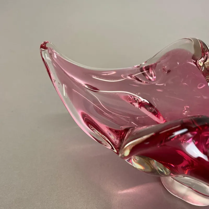 Pamono Large Murano Glass Pink Floral Bowl, Italy, 1970s