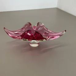 Pamono Large Murano Glass Pink Floral Bowl, Italy, 1970s