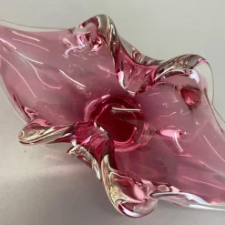 Pamono Large Murano Glass Pink Floral Bowl, Italy, 1970s