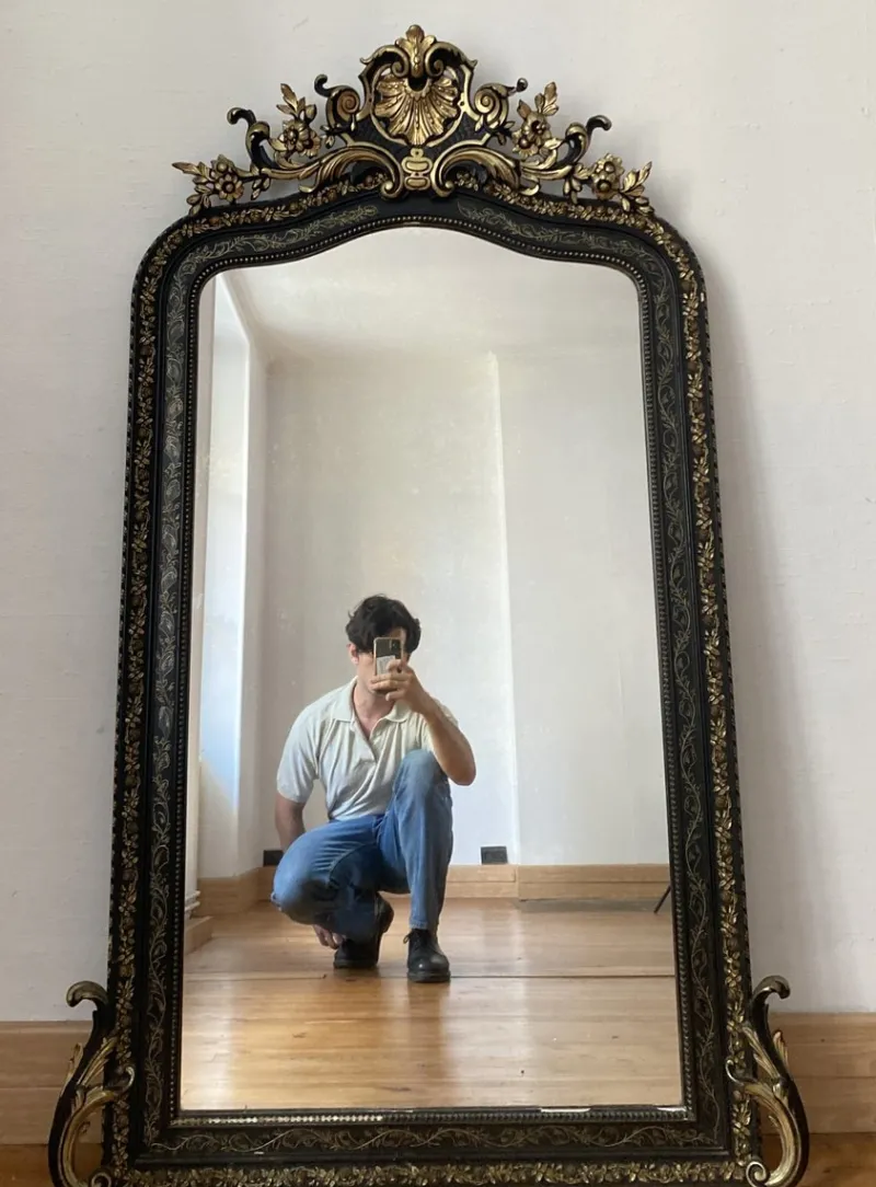 Pamono Large Napoleon III Mirror in Black Wood and Gold Leaf> Mirrors