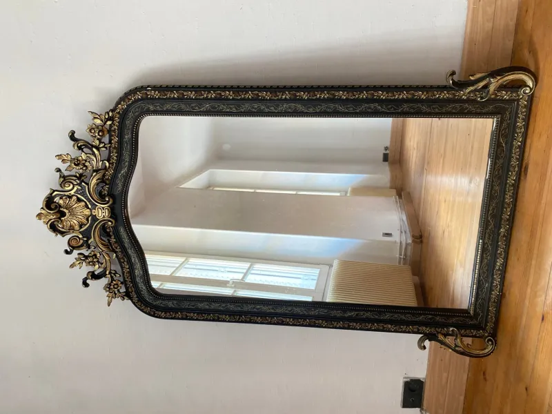 Pamono Large Napoleon III Mirror in Black Wood and Gold Leaf> Mirrors