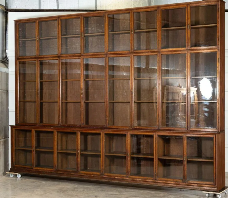 Pamono Large Oak Glazed Haberdashery Bookcase Cabinet, 1890> Shelves & Wall Units