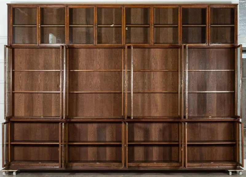 Pamono Large Oak Glazed Haberdashery Bookcase Cabinet, 1890> Shelves & Wall Units