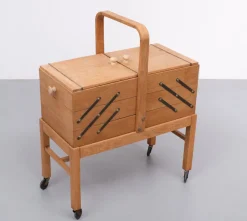 New Pamono Large Oak Sewing Box, Holland, 1950s