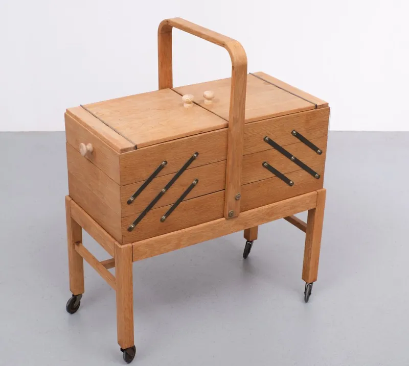 New Pamono Large Oak Sewing Box, Holland, 1950s