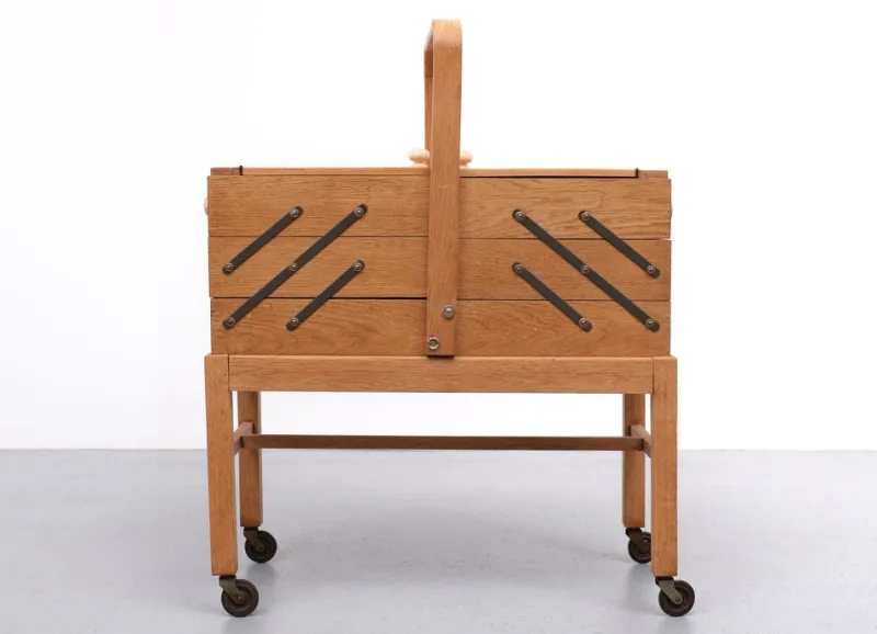 New Pamono Large Oak Sewing Box, Holland, 1950s