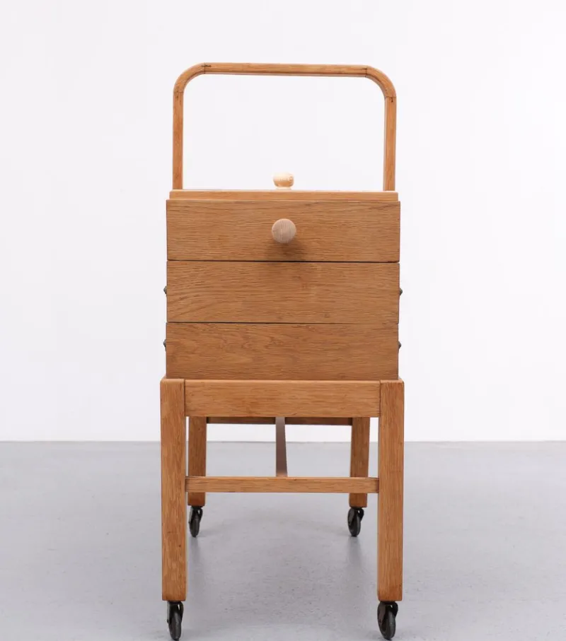New Pamono Large Oak Sewing Box, Holland, 1950s