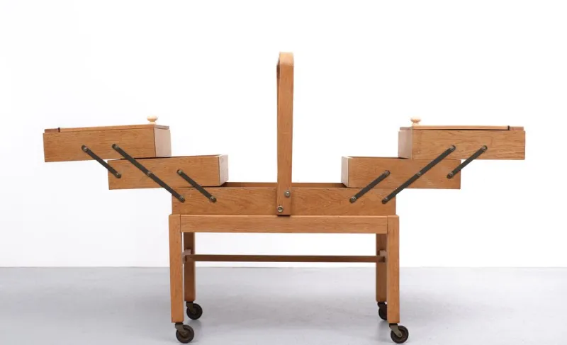 New Pamono Large Oak Sewing Box, Holland, 1950s