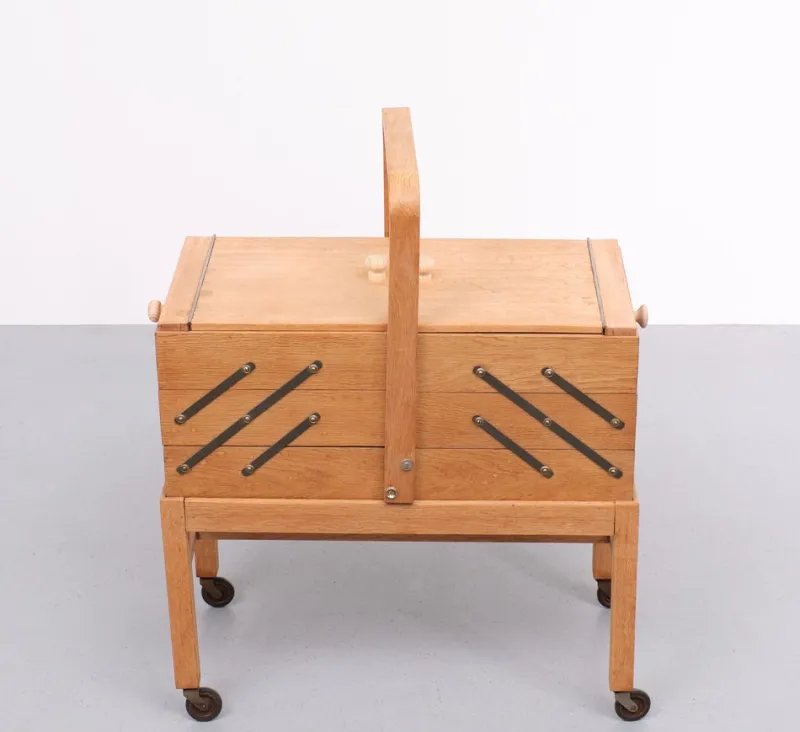 New Pamono Large Oak Sewing Box, Holland, 1950s