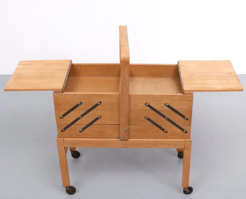 New Pamono Large Oak Sewing Box, Holland, 1950s