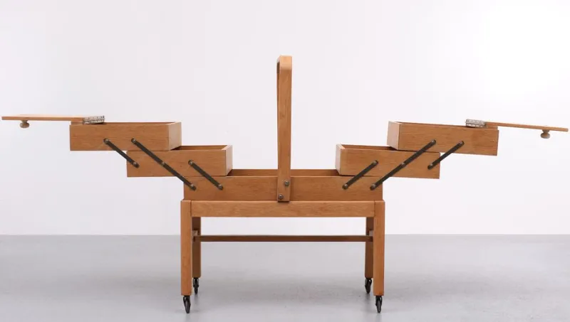 New Pamono Large Oak Sewing Box, Holland, 1950s