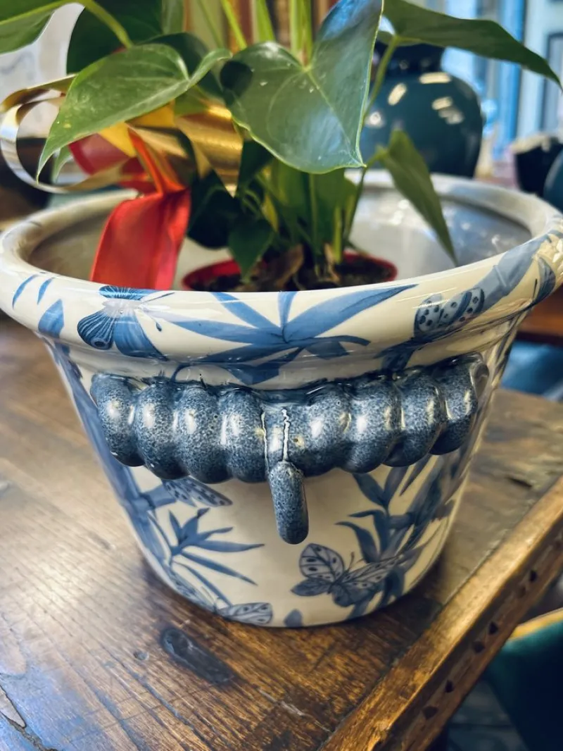 Pamono Large Oval Blue Parrot Plant Pot by Quain and quantity> Tabletop