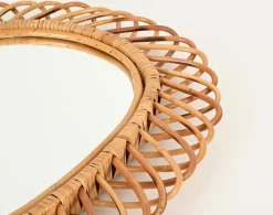 Pamono Large Oval Mirror in Bamboo, Rattan and Wicker attributed to Franco Albini, Italy, 1970s><noscript><img width=