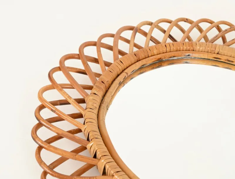 Pamono Large Oval Mirror in Bamboo, Rattan and Wicker attributed to Franco Albini, Italy, 1970s> Mirrors