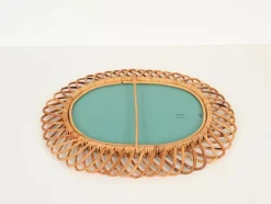 Pamono Large Oval Mirror in Bamboo, Rattan and Wicker attributed to Franco Albini, Italy, 1970s><noscript><img width=