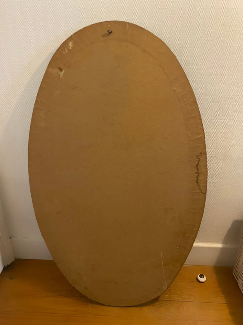 Discount Pamono Large Oval Pewter Mirror with Floral Reliefs and Turquoise Cabochons, 1950s