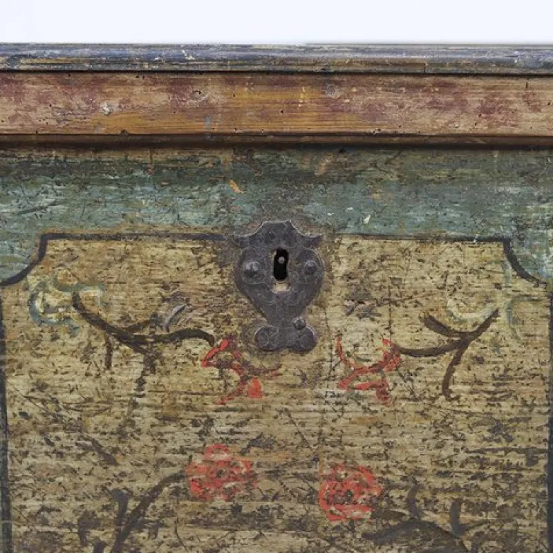 Pamono Large Painted Folk Art Chest, 1753> Trunks Crates & Baskets
