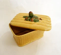 Pamono Large Panier & Noisettes Candy Box in Slip Earthenware by Gien, 1960s><noscript><img width=
