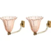 Online Pamono Large Pink Murano Glass and Brass Flower Sconces, 1940s, Set of 2
