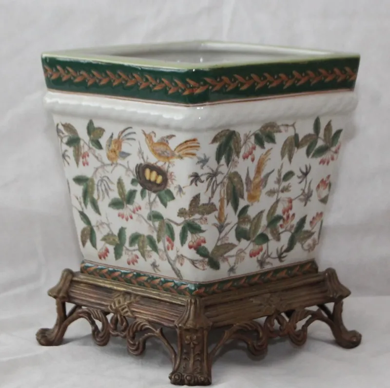 Hot Pamono Large Porcelain and Bronze Planter Centerpiece, 1890s