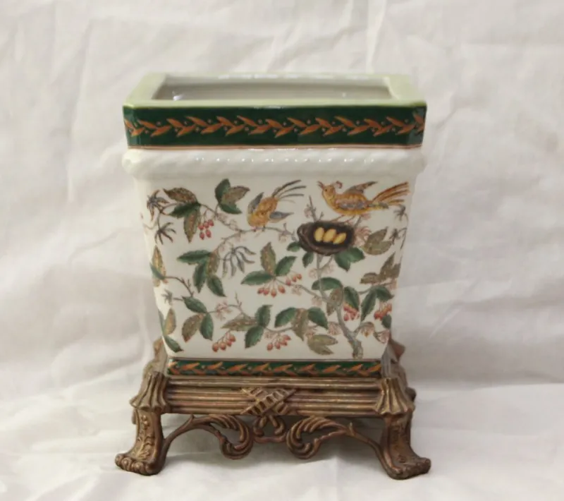 Hot Pamono Large Porcelain and Bronze Planter Centerpiece, 1890s