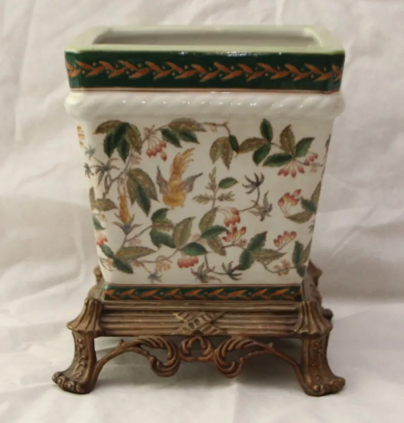 Hot Pamono Large Porcelain and Bronze Planter Centerpiece, 1890s