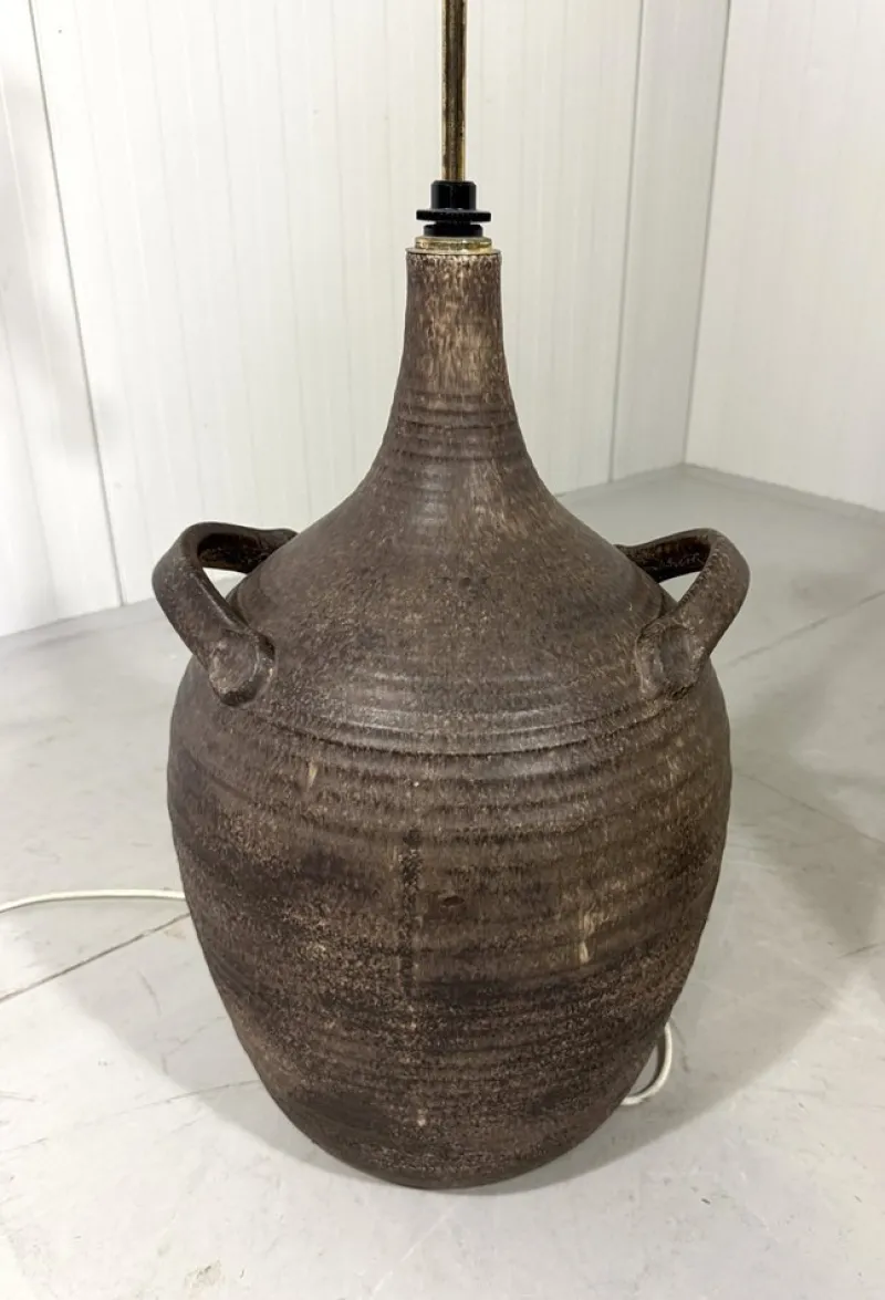 Pamono Large Pottery Amphora Floor Lamp with Caned Lamp Shade, 1960s> Floor Lamps