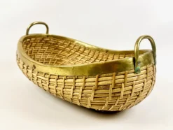Pamono Large Rattan and Brass Fruit Bowl, 1970s> Trunks Crates & Baskets