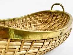 Pamono Large Rattan and Brass Fruit Bowl, 1970s><noscript><img width=