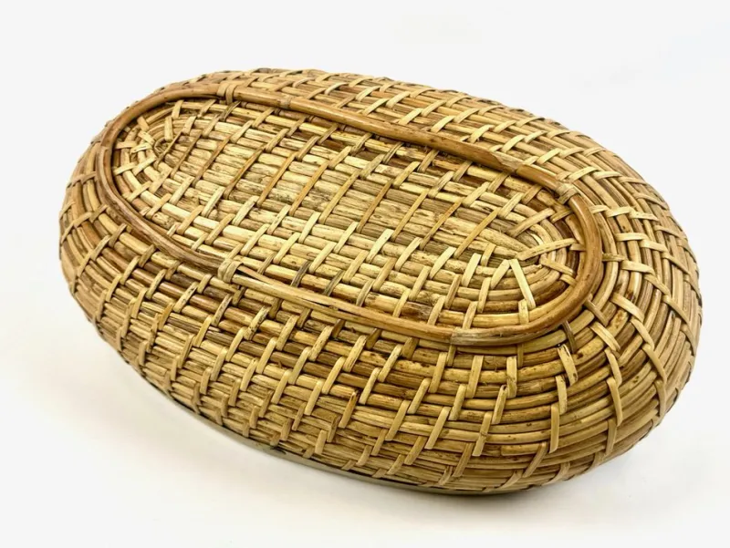 Pamono Large Rattan and Brass Fruit Bowl, 1970s> Trunks Crates & Baskets