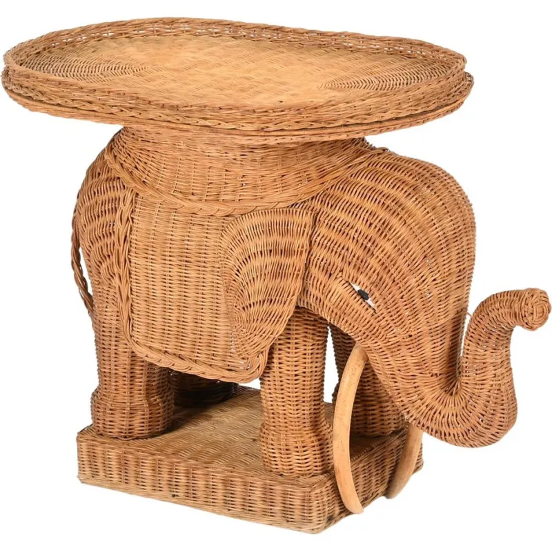 Outlet Pamono Large Rattan and Wicker Elephant Side Table attributed to Vivai del Sud, Italy, 1970s