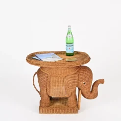 Outlet Pamono Large Rattan and Wicker Elephant Side Table attributed to Vivai del Sud, Italy, 1970s