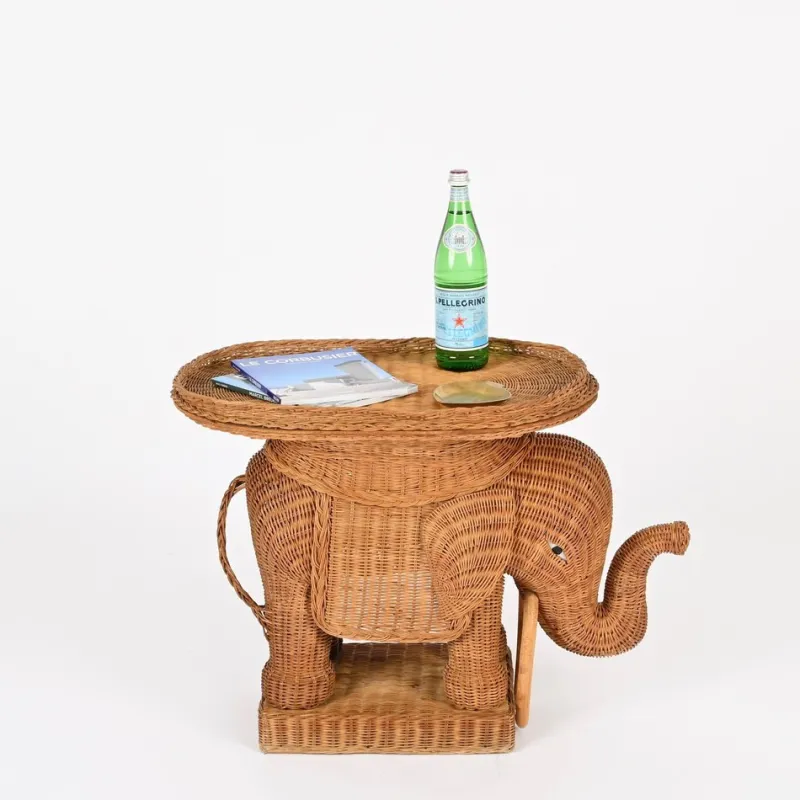 Outlet Pamono Large Rattan and Wicker Elephant Side Table attributed to Vivai del Sud, Italy, 1970s
