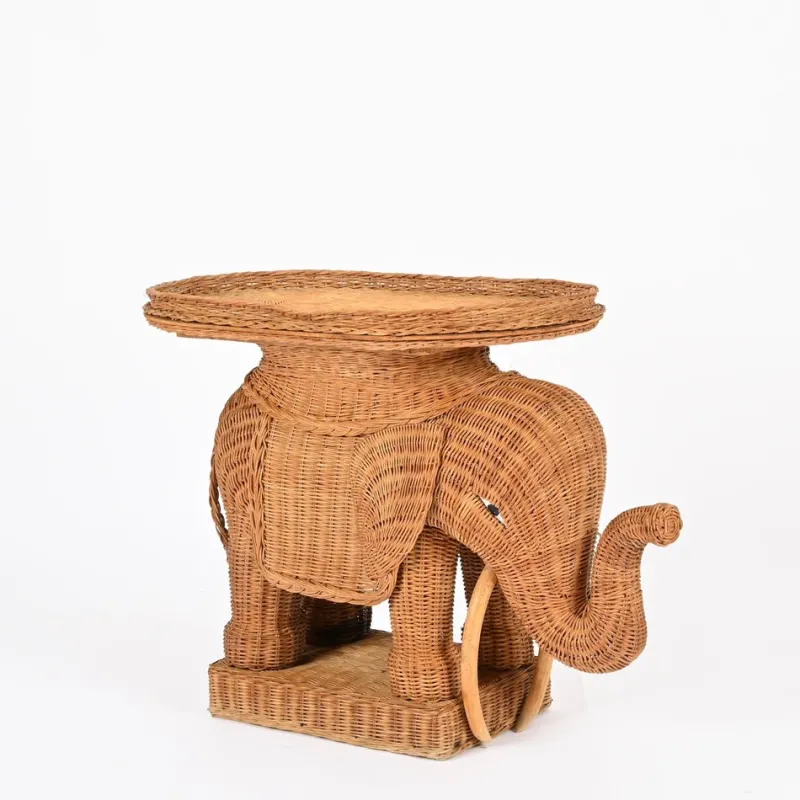 Outlet Pamono Large Rattan and Wicker Elephant Side Table attributed to Vivai del Sud, Italy, 1970s