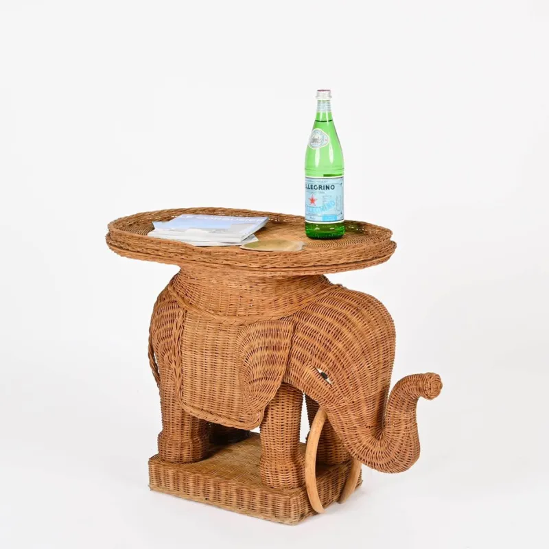 Outlet Pamono Large Rattan and Wicker Elephant Side Table attributed to Vivai del Sud, Italy, 1970s